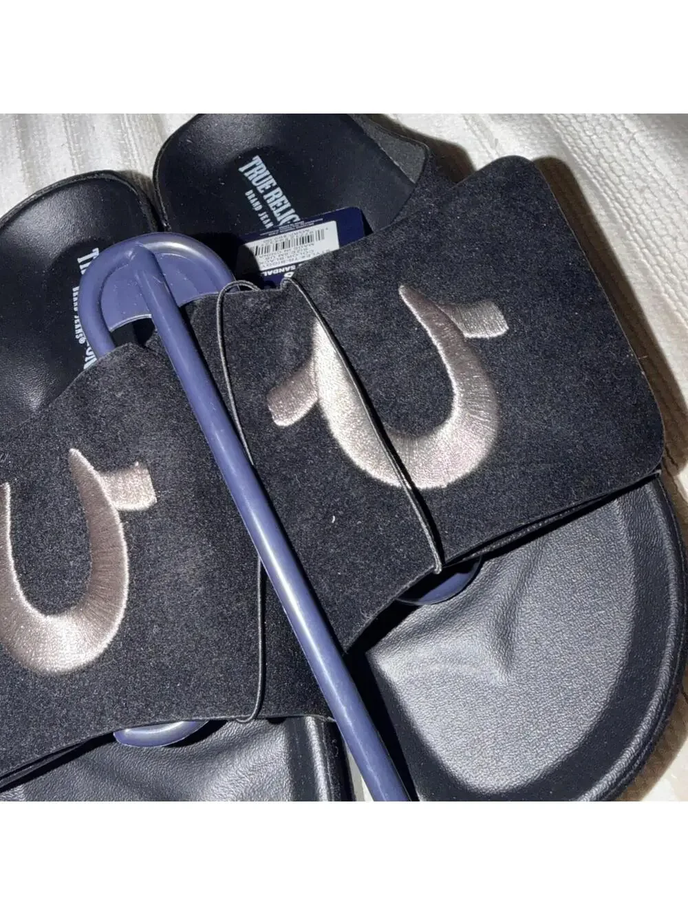 True Religion Men's TR-Biggy-PBS Black Logo Sandals adjustable top strap Size 8